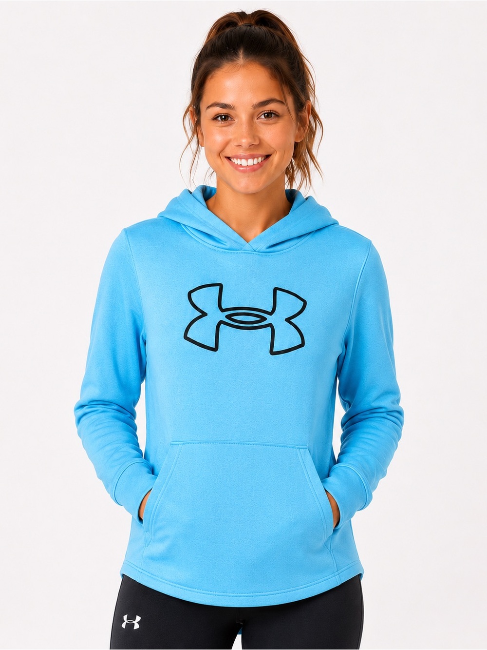 Under Armour Women’s Small Fashion Big Logo Fleece Pullover Hoodie Blue Loose
